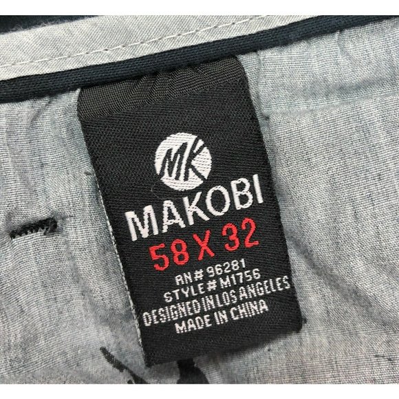 Makobi Mens 58x32 Black Acid Wash Tie Dye Straight Leg Casual Pants Flap Pockets - Picture 7 of 12